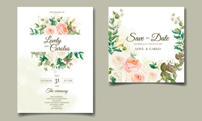 Fototapeta na wymiar Beautiful floral frame wedding invitation card template