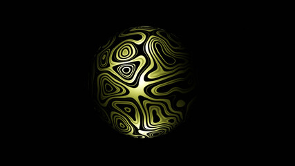 Illustration graphic of abstract seamless loop of 3D render metallic sphere or circular object with beautiful texture or pattern and studio lighting, isolated on a black background.