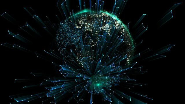 4k digital data globe;a scientific tech data network surrounding planet earth;Satellite data download.