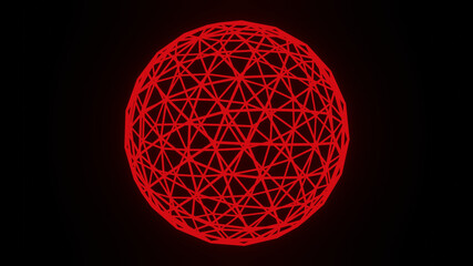 Illustration graphic of red wireframe sphere or circle, isolated on black background seamless loop design. illustration abstract polygon globe.