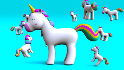 Rainbow Unicorn with a Carrousel of Unicorns 