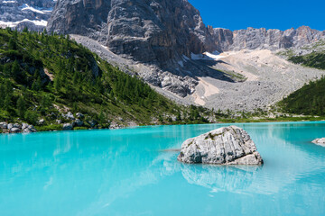 Italy - Sorapis Lake, Ampezzo Dolomites on a sunny day