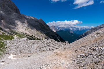 Fototapeta na wymiar Rock Debris (Talus) in Summer, Punta Nera and Croda Rotta, Dolomites, Alps, Italy