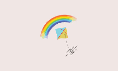 Kite logo template with rainbow and spool.