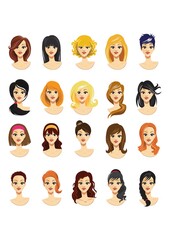 set of woman hairstyles