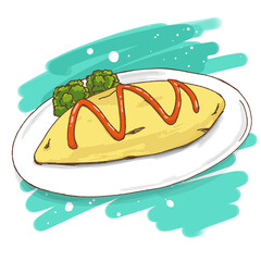 Omurice (Japanese Omelette Rice) with ketchup on top