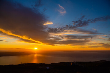 beautiful sunset over the lake llanquihue and clouds formations