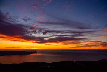 beautiful sunset over the lake llanquihue and clouds formations