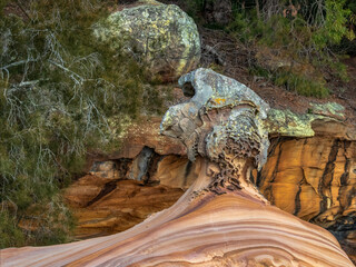Beautiful sandstone rock formations along the edge of the Hawkesbury River, NSW, Australia
