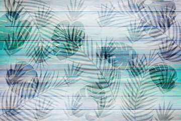 The leaf pattern on a white plank floor can be used as a background.