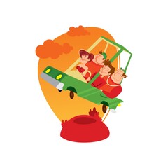 people and couple on cart