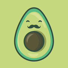 vector illustration of avocado with mustache