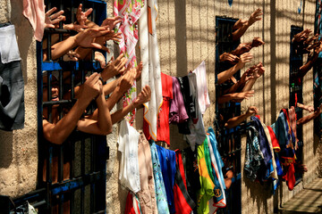 eunapolis, bahia / brazil - december 9, 2008: prisoners are seen in cells of the public jail in the...