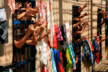 eunapolis, bahia / brazil - december 9, 2008: prisoners are seen in cells of the public jail in the...