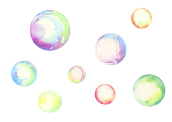 白い背景に水彩で描いたシャボン玉
