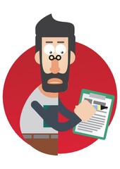 man holding report and pen