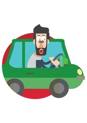 man driving a car
