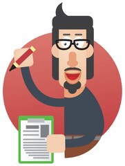 man holding report and pen