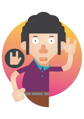 man showing the rock n roll hand sign