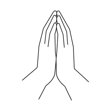 Vector image of hands in prayer. Illustration of faith in God. Symbol of religiosity and Christianity. Stock Photo.