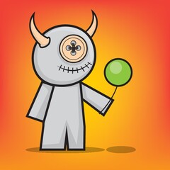 monster cartoon holding balloon