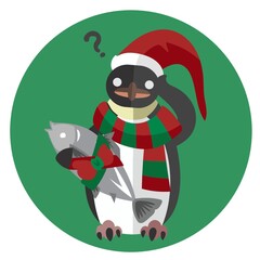 penguin holding a fish