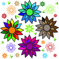 Abstract colorful floral pattern vector illustration on transparent background.