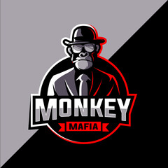 Mafia monkey esports logo design vector