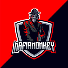 Mafia gorilla esport gaming mascot logo vector