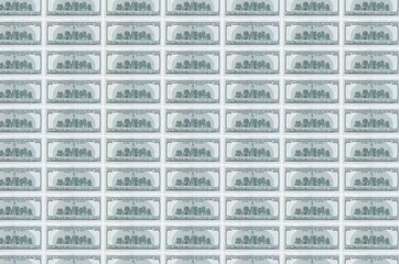 100 US dollars bills printed in money production conveyor. Collage of many bills. Concept of...