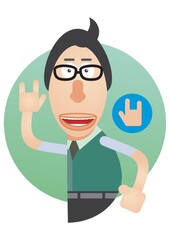 man showing the rock n roll hand sign