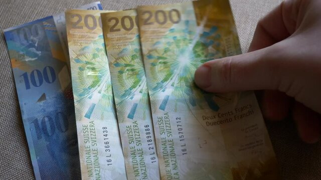 Close up shot of Swiss Money two hundred Chf francs,detail Banknotes