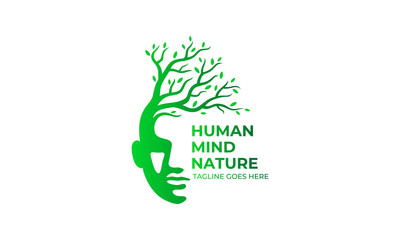 Human Nature Logo - Green Head Tree Leaves Vector
