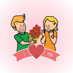 boy proposing girl with flowers