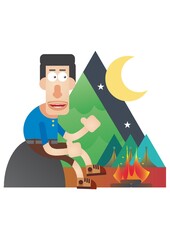 man sitting in front of camp fire