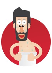 man dripping wet from shower