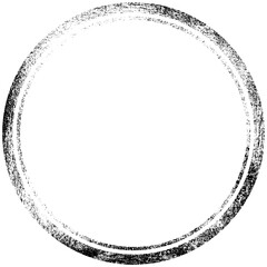 Grunge black round frame on white empty background. Rough print template. Shabby pattern.