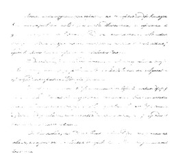 Shabby text sheet paper texture. Illegible handwriting background. Black white pattern.