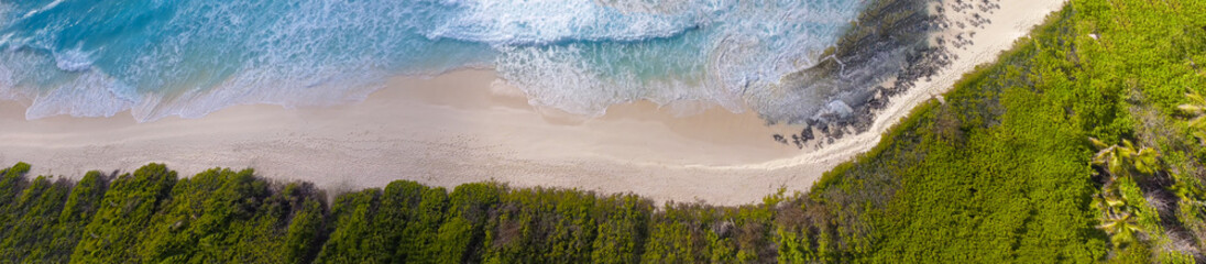 La Digue, Seychelles Island. Amazing aerial view of beach and ocean from a drone
