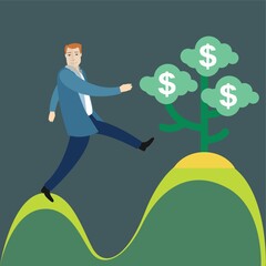 businessman climbing towards money plant