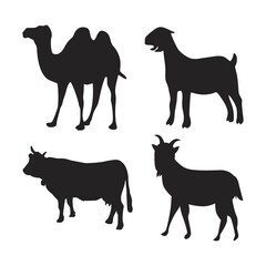 Illustration graphic vector of Sacrificial Animals, camel, cow, sheep and goats, Eid al-Adha Sacrificial Animals vector design.