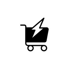 Flash sale icon in black flat glyph, filled style isolated on white background