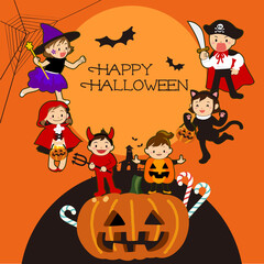 ハロウィーン　仮装した子どものセット