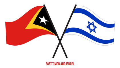 East Timor and Israel Flags Crossed And Waving Flat Style. Official Proportion. Correct Colors.