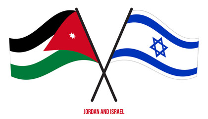 Jordan and Israel Flags Crossed And Waving Flat Style. Official Proportion. Correct Colors.