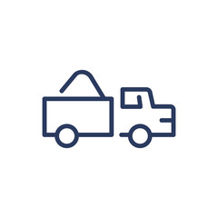 Truck with grain thin line icon. Trailer, field transport, distribution isolated outline sign. Farming, agriculture, harvest concept. Vector illustration symbol element for web design and apps