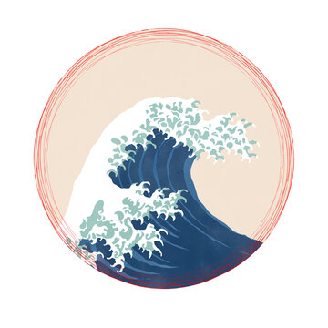 Illustration Logo Of Colorful Famous Old Waves In Red Line Circle