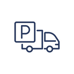Truck parking thin line icon. Lorry, van, allowed symbol isolated outline sign. Parking, driving, transportation concept. Vector illustration symbol element for web design and apps