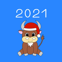 Cartoon bull. New year background 2021. Vector illustration.