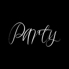 Party brush paint hand drawn lettering on black background. Design templates for greeting cards, overlays, posters